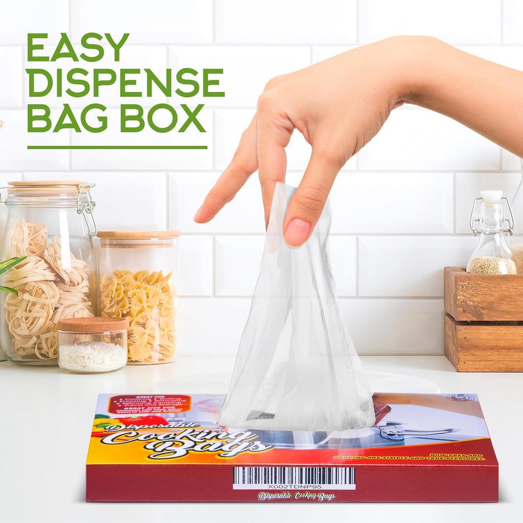 Disposable Heat Resistant Cooking Bags – Multi-Use BPA-Free Plastic Food Bags Good For Poultry & Vegetables. For Cooking, Reheating, Microwave, Roasting, & Defrosting,– 50 Pack