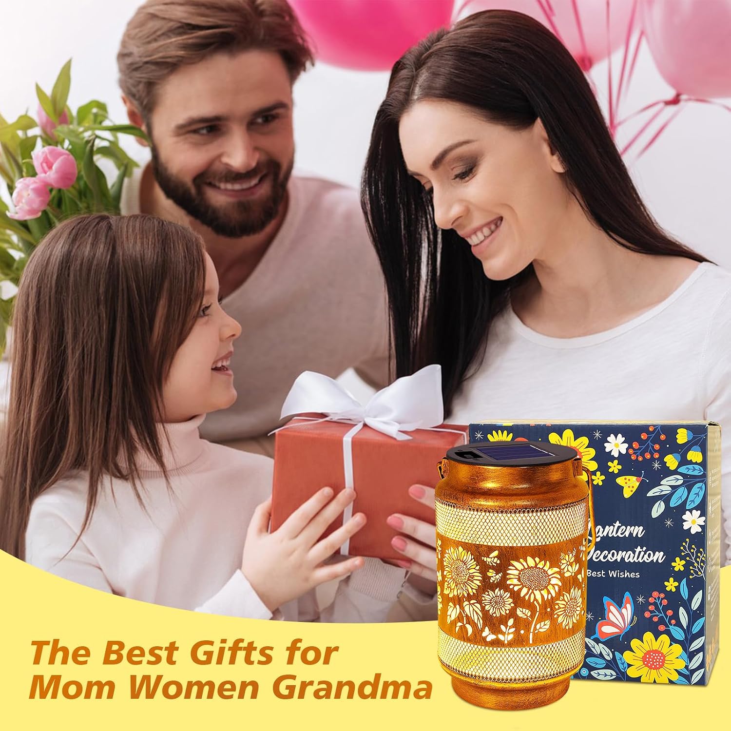 2 Pack Sunflower Solar Lanterns Outdoor Waterproof Solar Garden Decor, Birthday Gifts for Women Mom Grandma, Metal Hanging Lights with Shepherd Hook for Outside Yard Patio Pathway Backyard