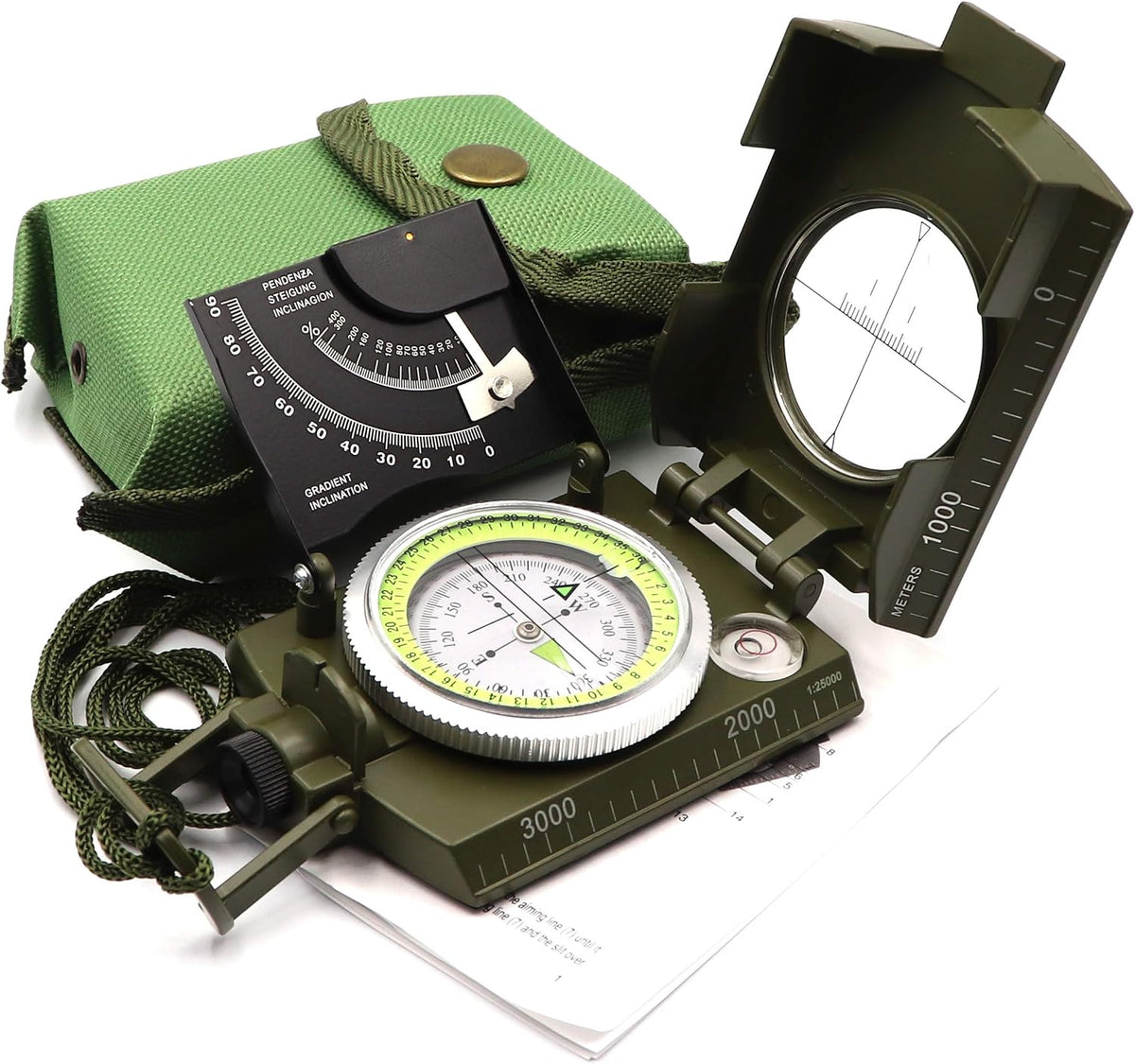 Military Compass Metal Lensatic Compass with Inclinometer