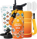 DYSANKY National Parks Water Bottle – 32 oz Insulated Stainless Steel Bottle with 63 Hand-Drawn Park Stickers, Carrier Bag, Strap & Gift Box – BPA-Free – Ideal for Hiking, Camping & Travel