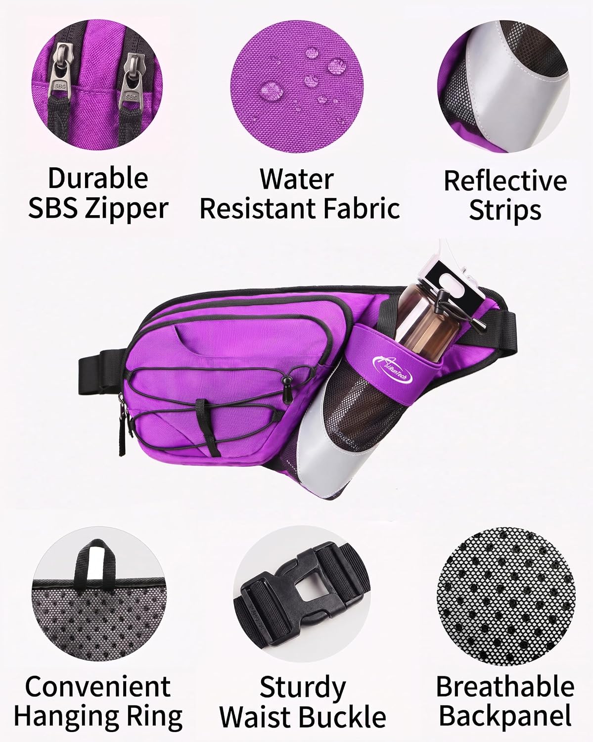 AiRunTech Fanny Pack with Water Bottle Holder, Hiking Waist Bag for Walking Accessories Essentials, Hiking Hydration Gear Gift Women Men
