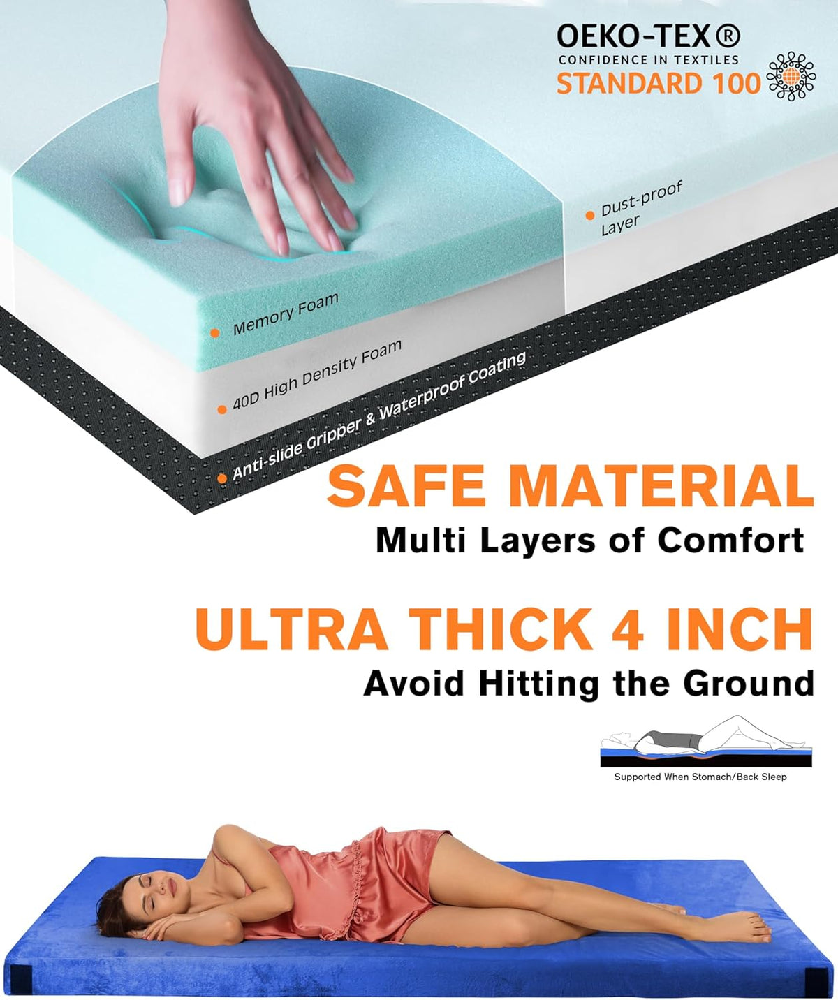 Memory Foam Camping Mattress, Extra Thick 4 Inch Dual Layer Sleeping Pad