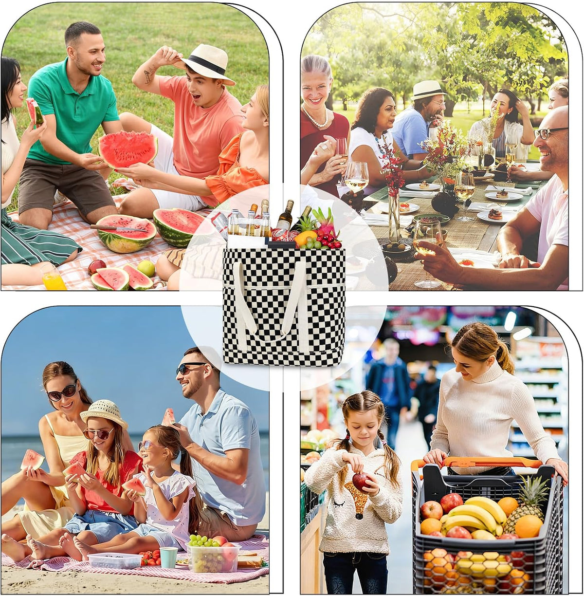 Corduroy Insulated Cooler Tote Bag for Grocery Shopping, Beach
