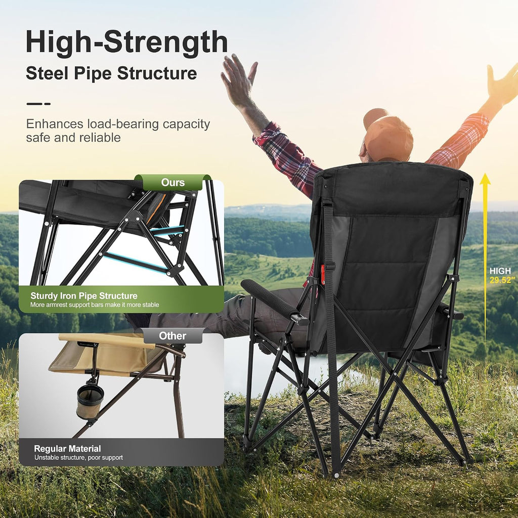 LET'S CAMP Oversized Camping Chairs High Back Heavy Duty Lawn Chair 500LBS