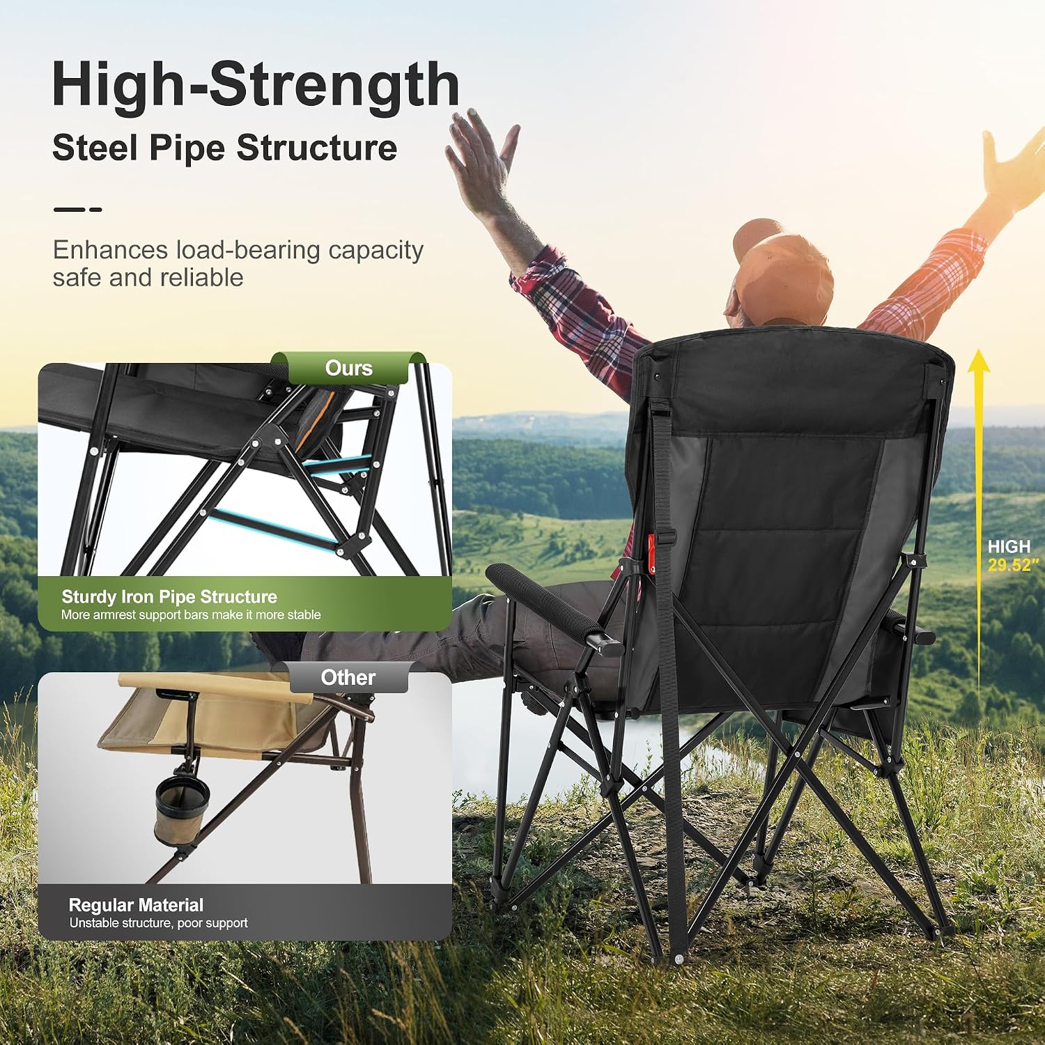 LET'S CAMP Oversized Camping Chairs High Back Heavy Duty Lawn Chair 500LBS