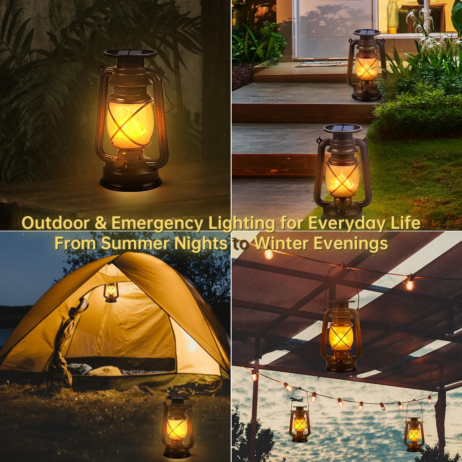 Marlrin Solar Lanterns Outdoor Waterproof 2 Pack LED Flickering Light