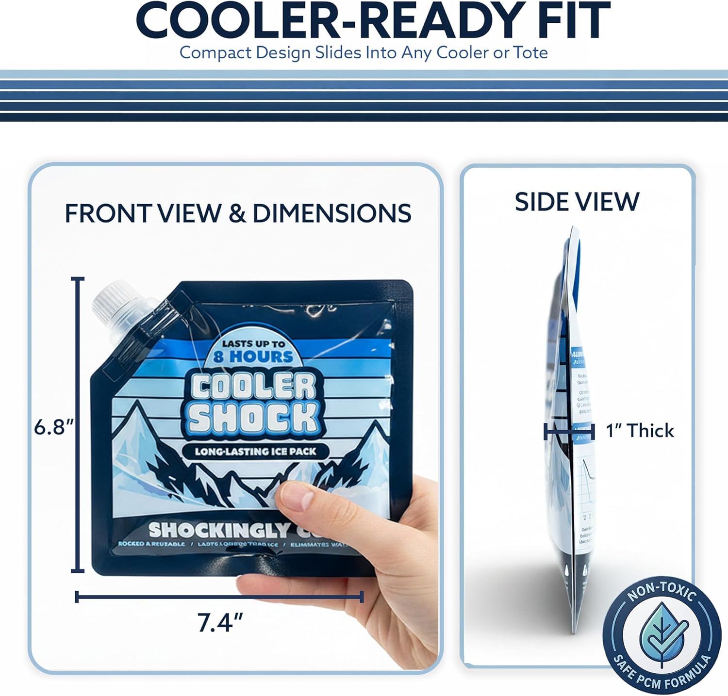 Cooler Shock Reusable Ice Packs for Cooler - Long Lasting Cold Freezer Packs for Coolers and Lunch Boxes - Cooler Ice Packs for Camping Gear, Fishing, Road Trips, Beach Must Haves