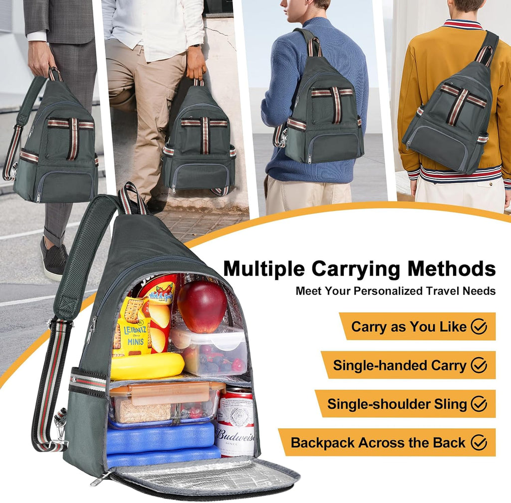 Crossbody Lunch Backpack, Double Deck Large Insulated leakproof Lunchbox