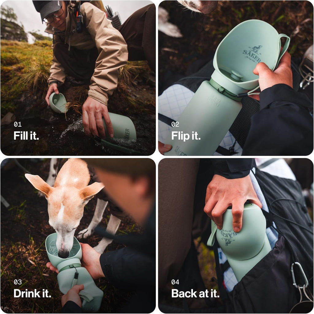 SÄKER Portable Dog Water Bottle, Collapsible Water Bottle for Dogs Perfect for Walking, Hiking and Outdoors | Works as a Portable Water Bowl | Designed in Montreal - 550ml
