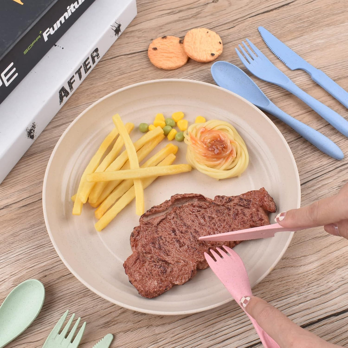 Zoyiancy 8 Sets Wheat Straw Cutlery Set, Reusable Flatware Utensils Set