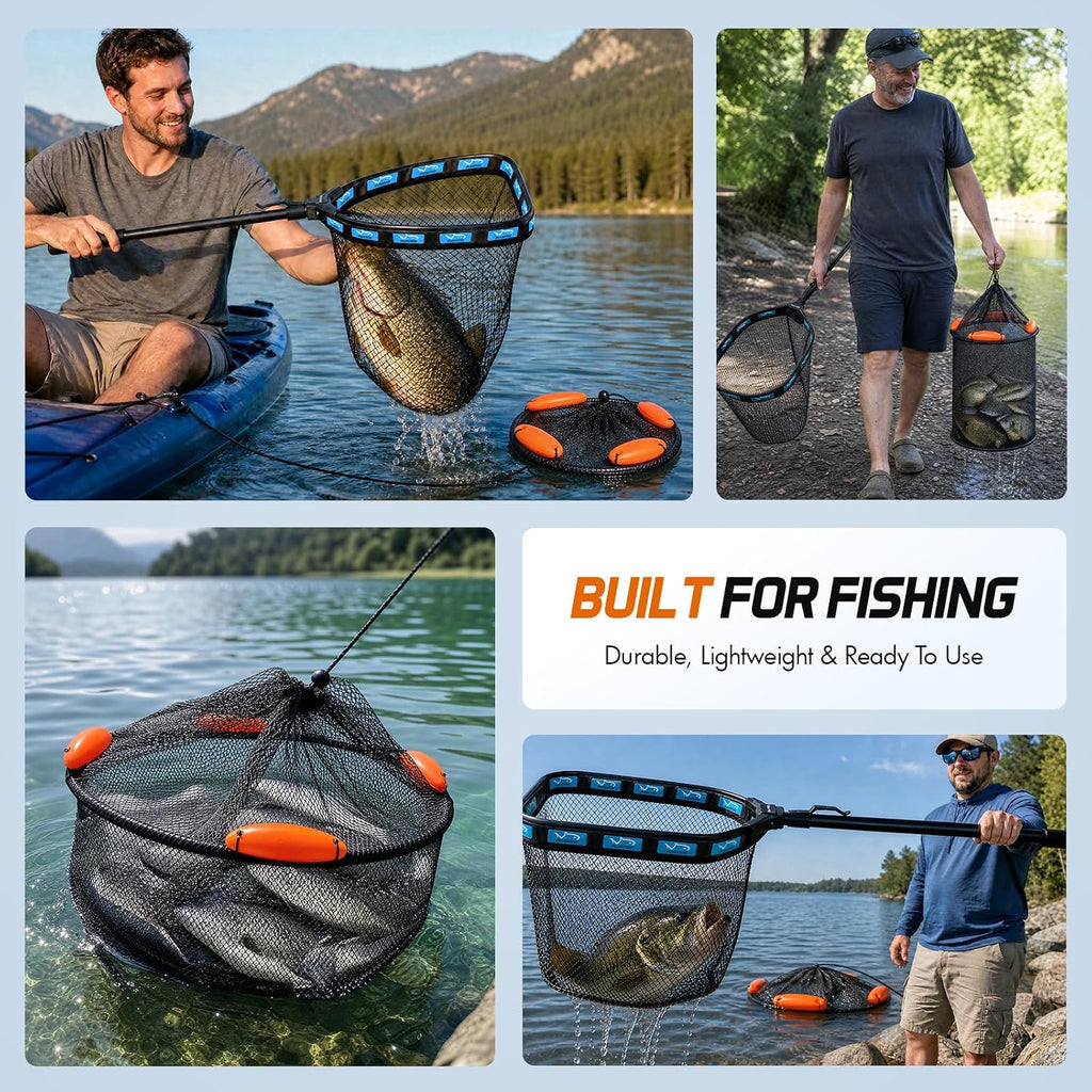 PLUSINNO Fishing Net with Floating Fish Basket, Kayak Fishing Accessories