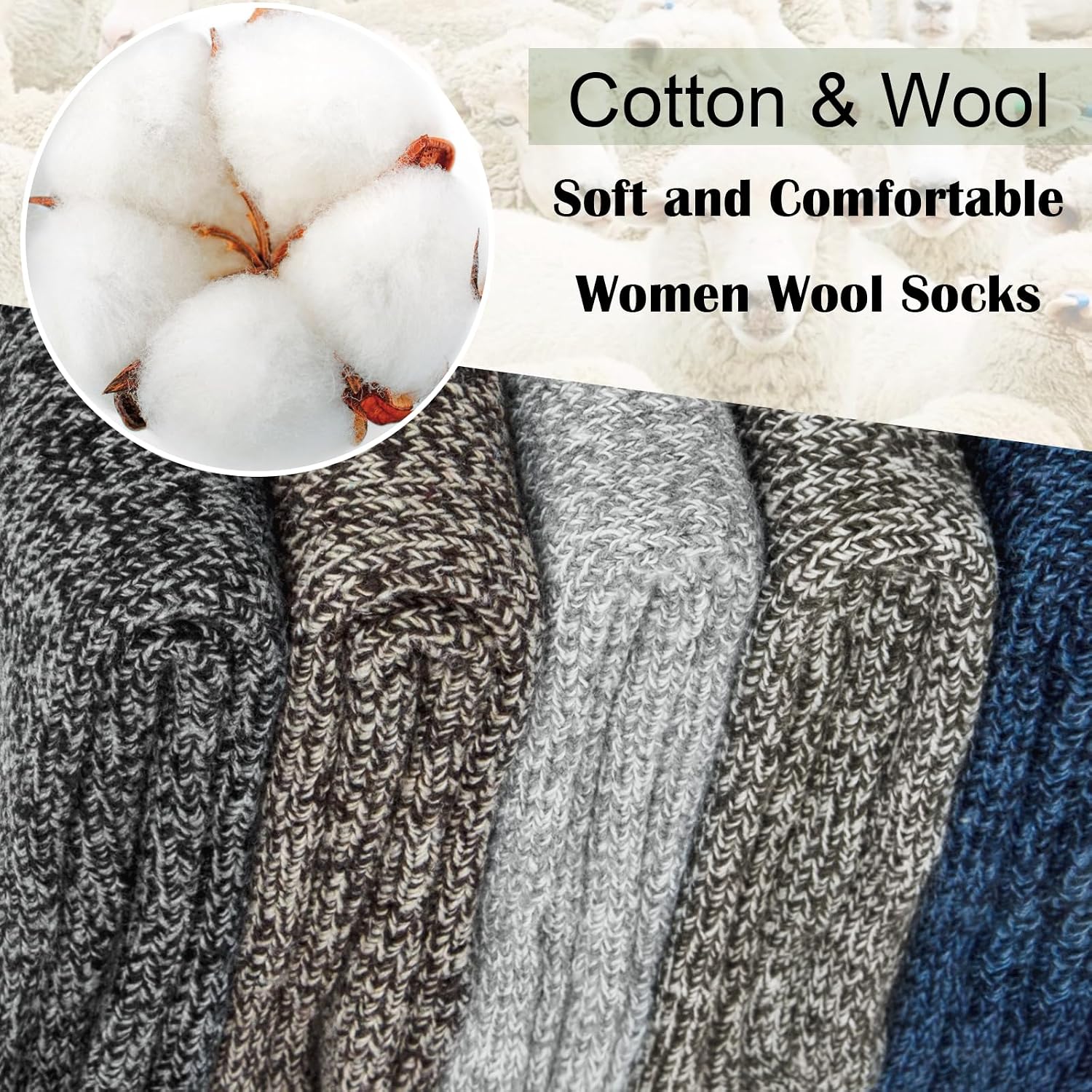 Senker Fashion Wool Socks for Women, 5 Pairs Winter Warm Crew Boot Socks