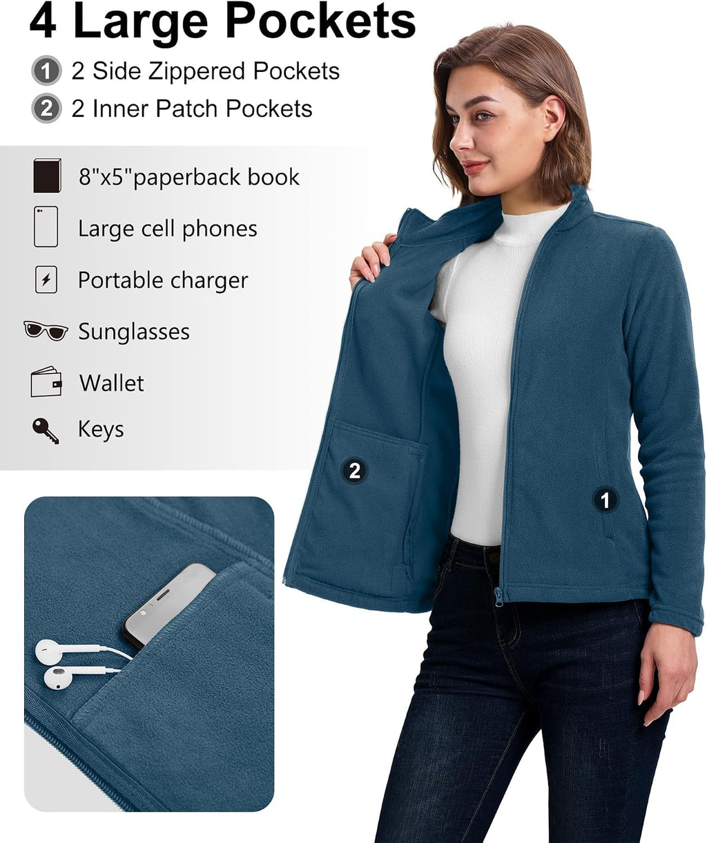 33,000ft Women's Polar Fleece Jacket Zip Up Lightweight Hiking Sweatshirt