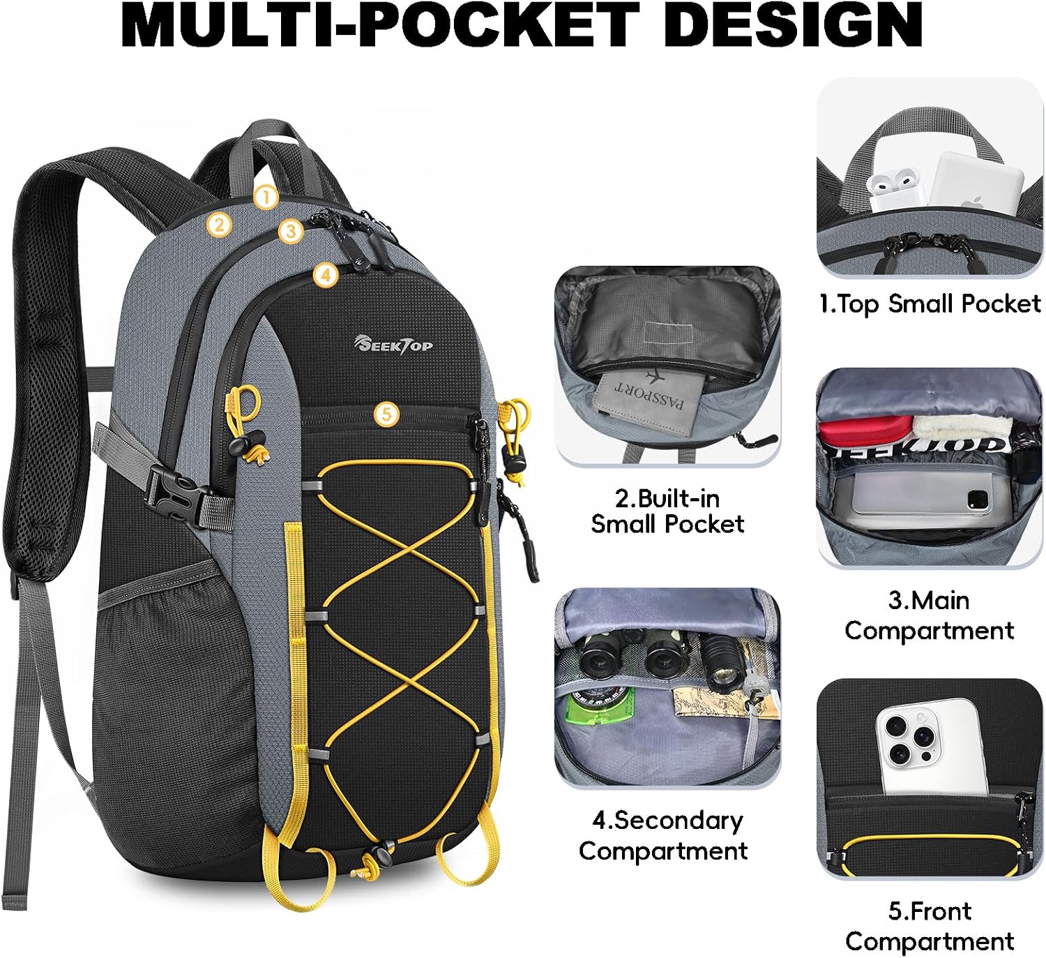 Seektop Packable Waterproof Hiking Backpack, 20L Lightweight Daypack