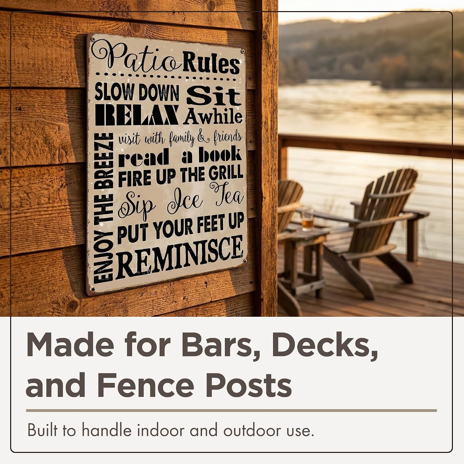 Homebody Accents Patio Rules Sign - Rustic Steel Porch Wall Decor, Outdoor Sign for Back Patio, Deck and Screened Porch, Positive Thinking Home Gift, Made in USA - 12"x16"