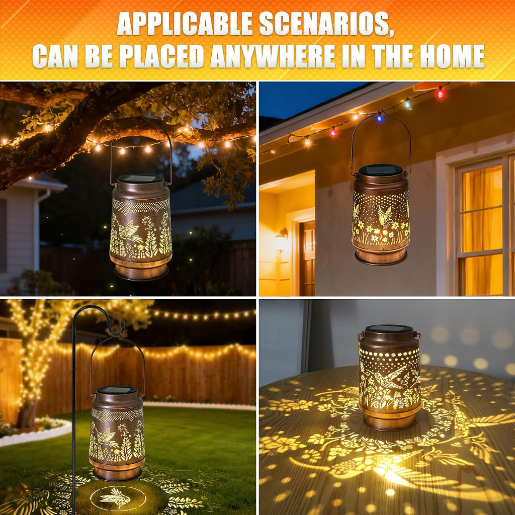 2 Pack Hummingbird Solar Lantern - Hummingbird Solar Lights for Outside, Patio, Backyard, and Porch - Waterproof Hanging Lantern for Outside - Perfect Gifts for Women