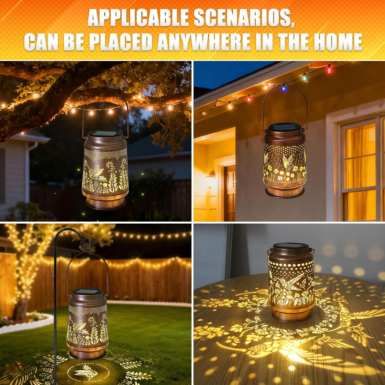 2 Pack Hummingbird Solar Lantern - Hummingbird Solar Lights for Outside, Patio, Backyard, and Porch - Waterproof Hanging Lantern for Outside - Perfect Gifts for Women