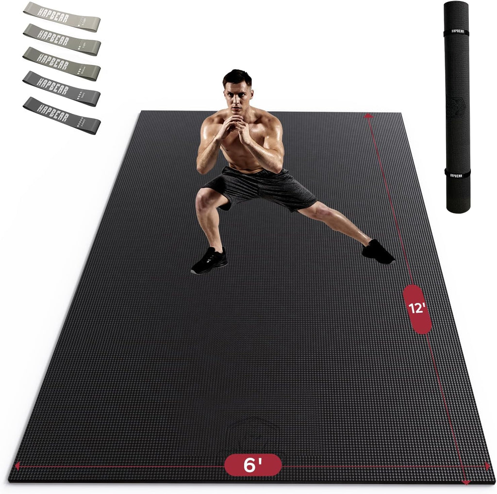 HAPBEAR Large Exercise Mat-6'x4'/7'x5'/6'x8'/6'x9'/6'x10'/6'x12'x 1/3"(8mm)