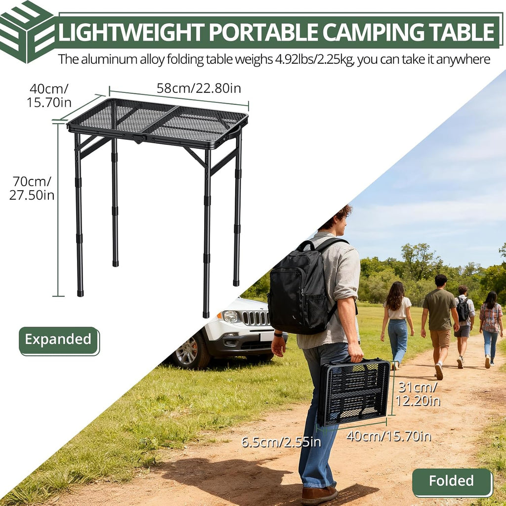 EYPINS Folding Grill Table,3-Height Camping Table,Heat-Resistant Mesh Top