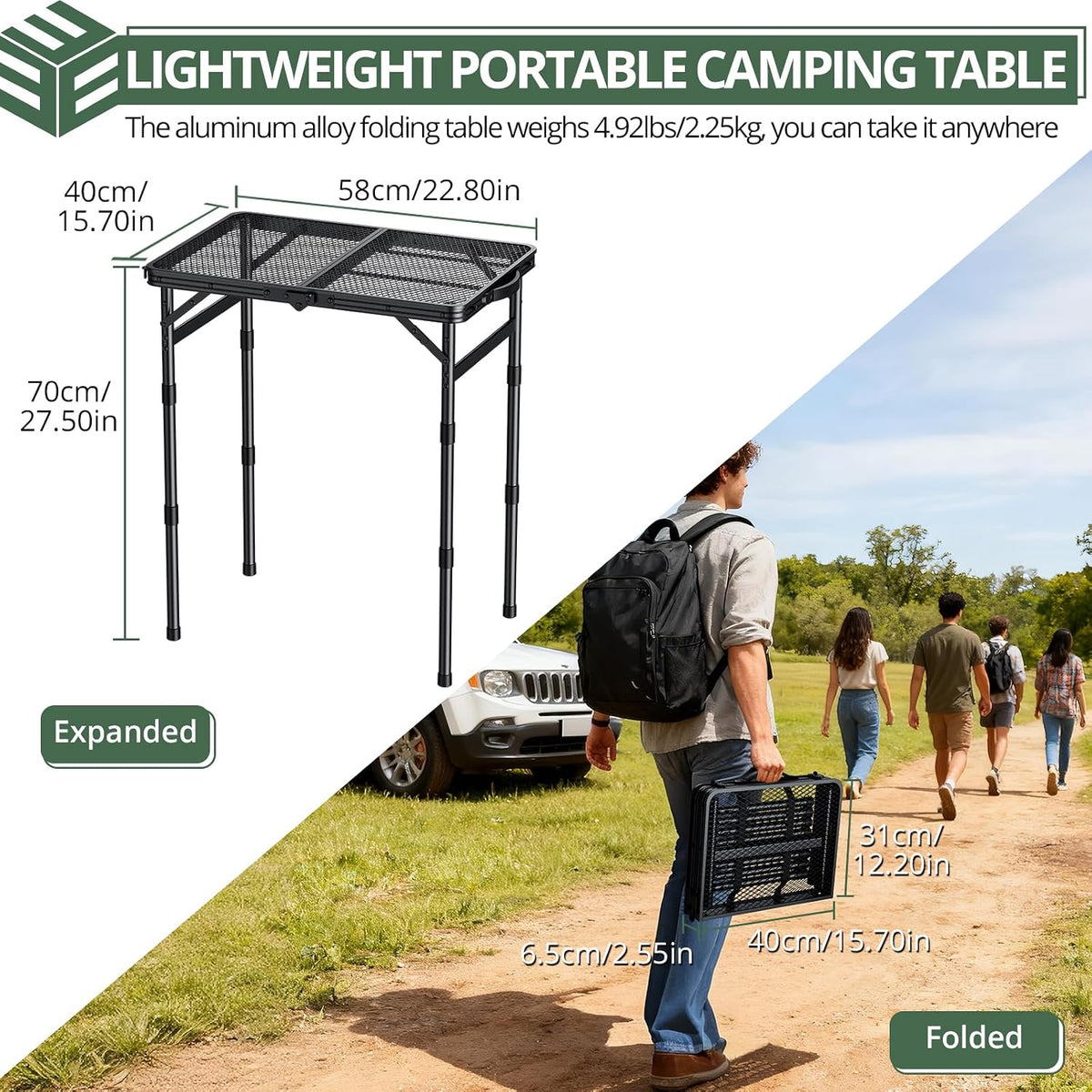 EYPINS Folding Grill Table,3-Height Camping Table,Heat-Resistant Mesh Top
