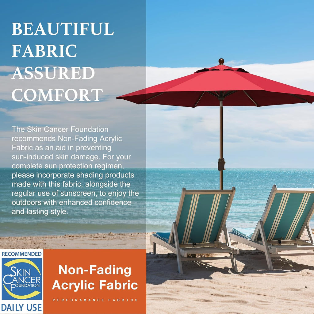 EliteShade USA 10-Year-Non-Fading 9Ft Market Patio Umbrella, UPF 50+ UV Protection Performance Sun Umbrella, Heavy Duty Commercial Grade Outdoor Table Umbrella with Crank & Tilt, Windproof Vented Top for Garden, Pool, Deck and Outdoor Playsets, Logo Red