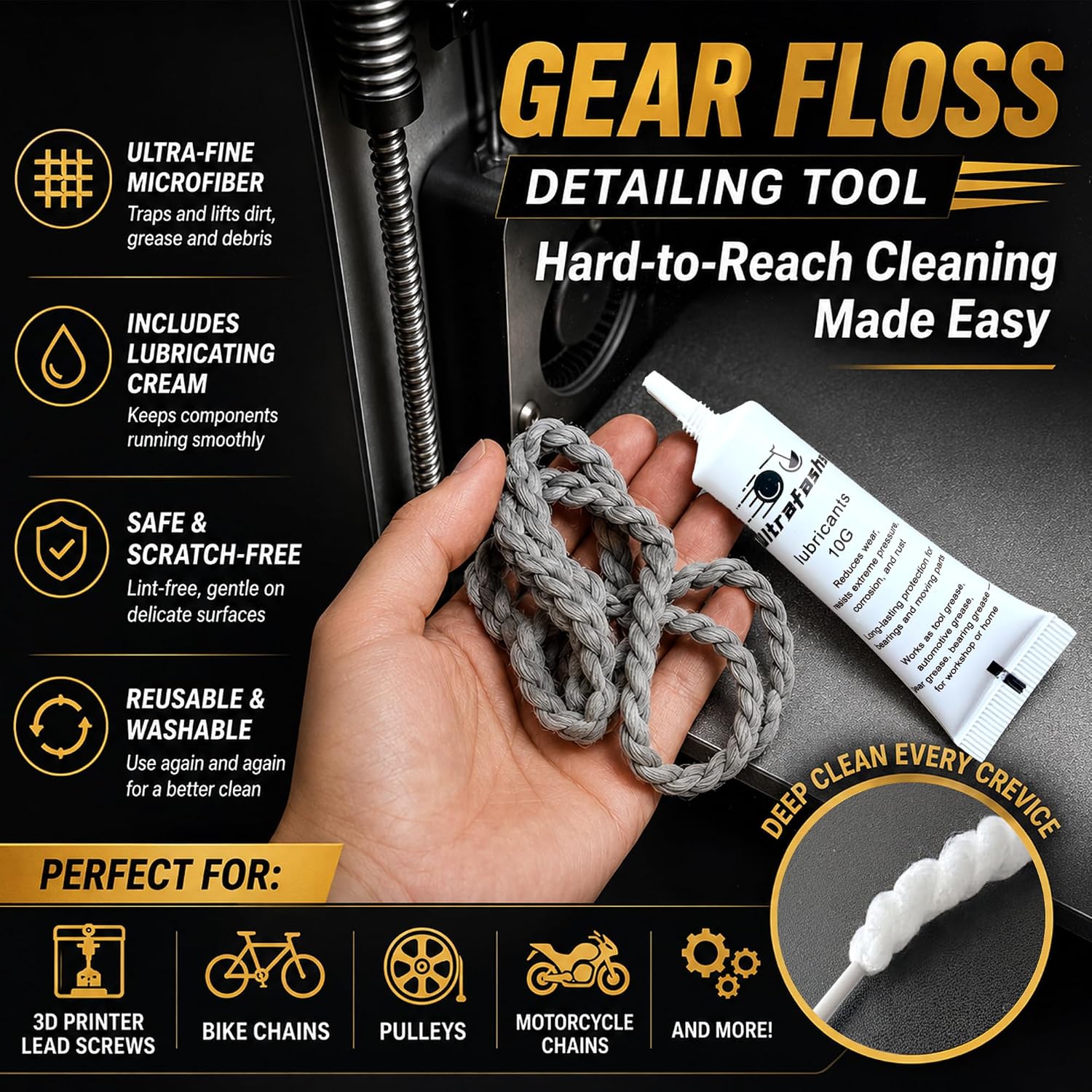 Gear Floss 40-Pack,3D Printer Cleaning Rope with Lubricating Cream