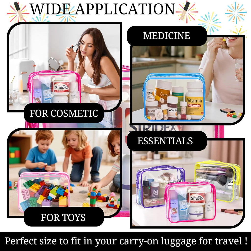 6 Pieces Clear Makeup Bags Bulk TSA Approved Toiletry Bag for Travel PVC Waterproof Clear Cosmetic Pouch with Zipper for Men and Women Carry-on Travel Essentials