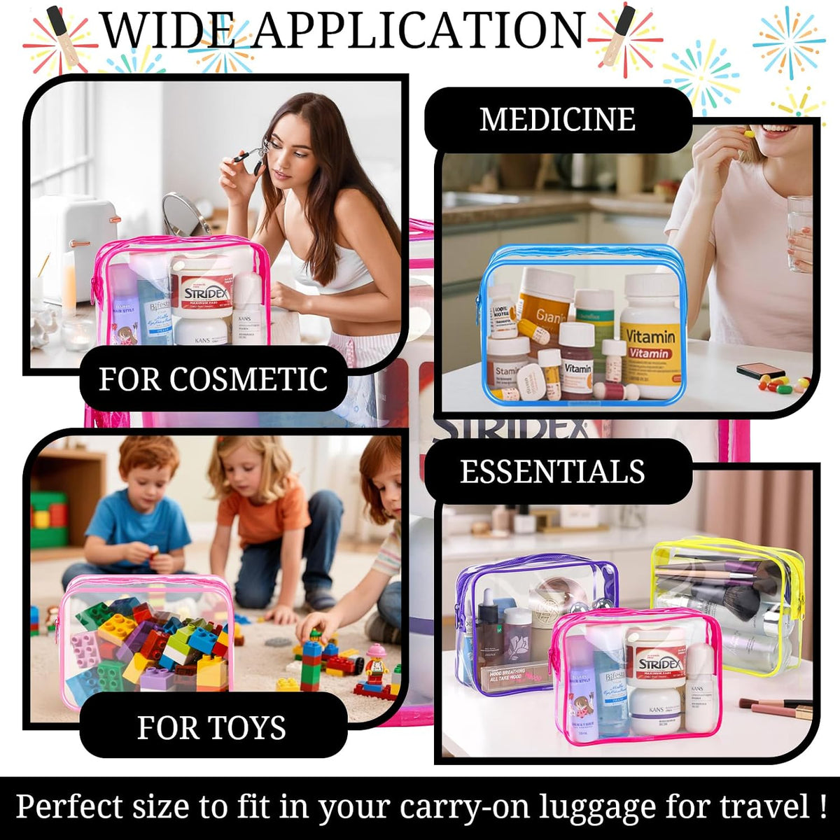 6 Pieces Clear Makeup Bags Bulk TSA Approved Toiletry Bag for Travel PVC Waterproof Clear Cosmetic Pouch with Zipper for Men and Women Carry-on Travel Essentials