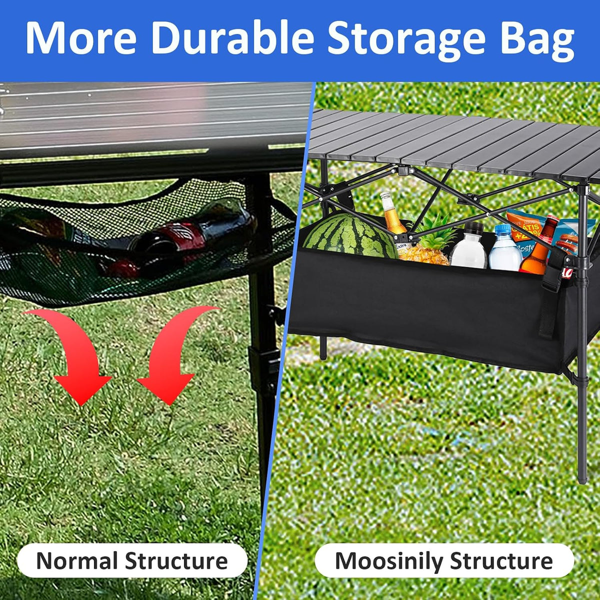 Moosinily Camping Table 4Ft Lightweight Metal Folding Picnic Camp Table Portable Roll-Up Design for Outdoor, Camp, Beach, BBQ, Patio, and Picnic with Carrying Bag 47.2''x21.6''x 19.69''