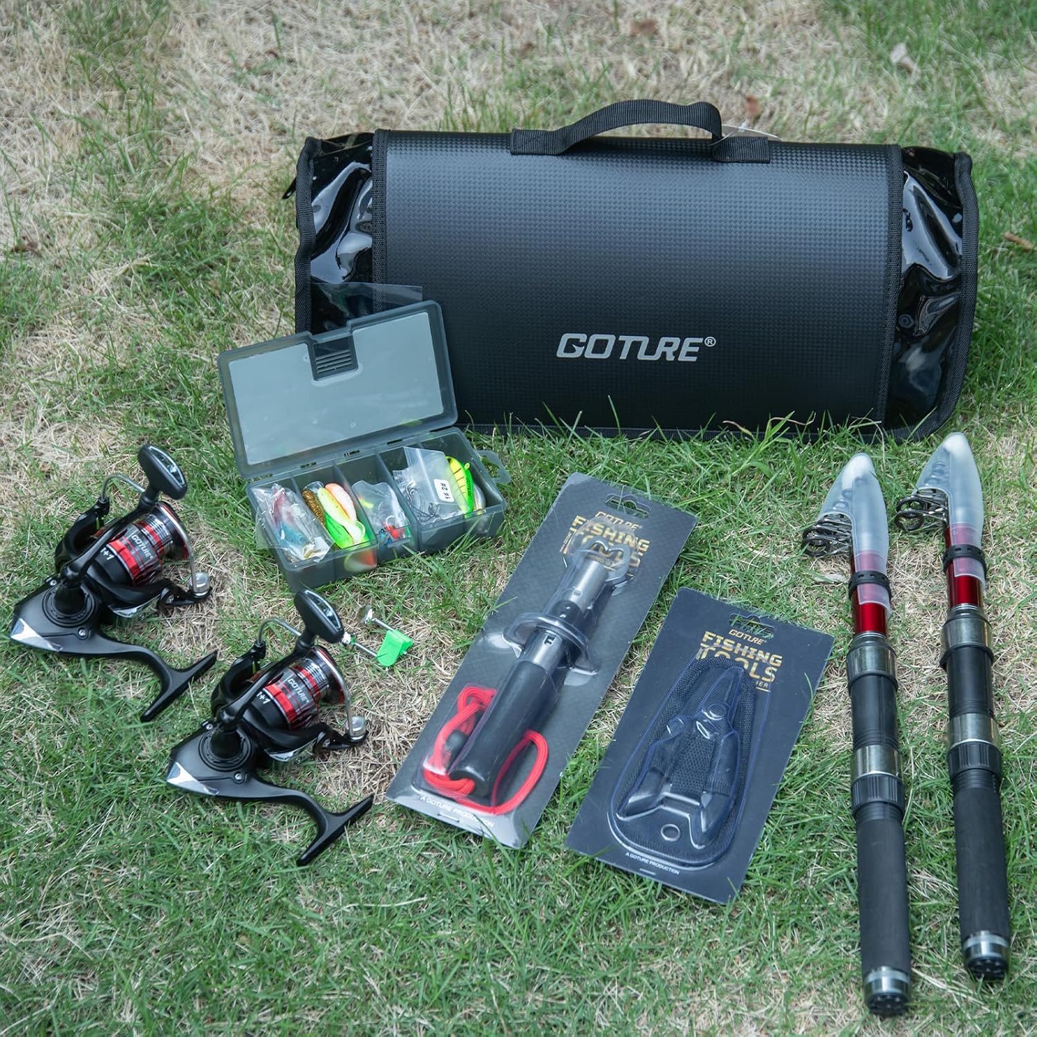 Goture 2-Pack Fishing Rod and Reel Combo with Carrier Bag,1.8M-2.7M