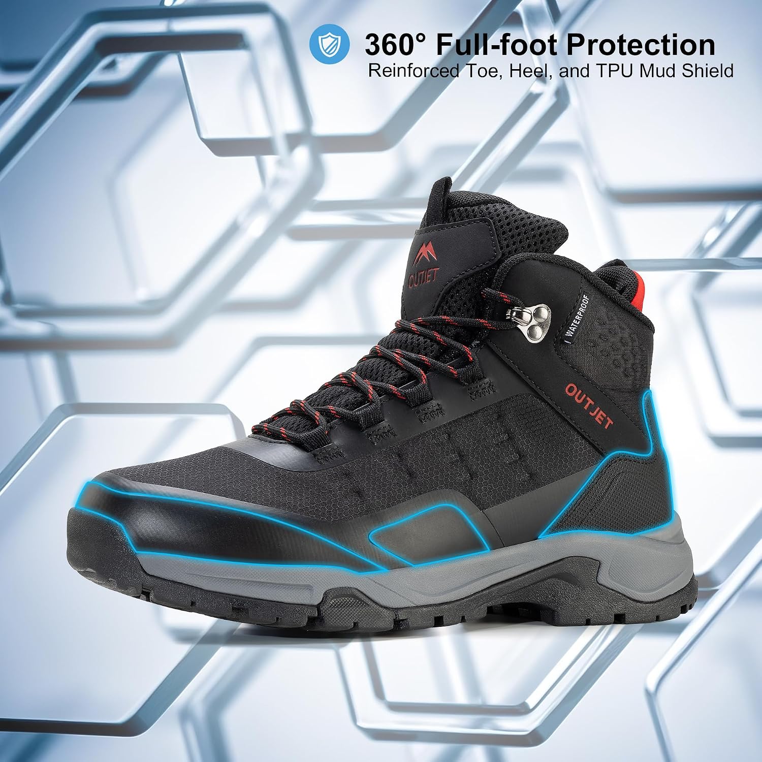 Men's Waterproof Hiking Boots Lightweight Leather Mid Ankle Outdoor Trail Trekking shoes