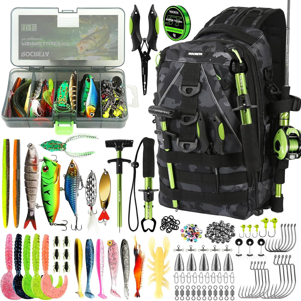 Fishing Backpack with Tackle Boxes,Fishing Lure Kit and Tool