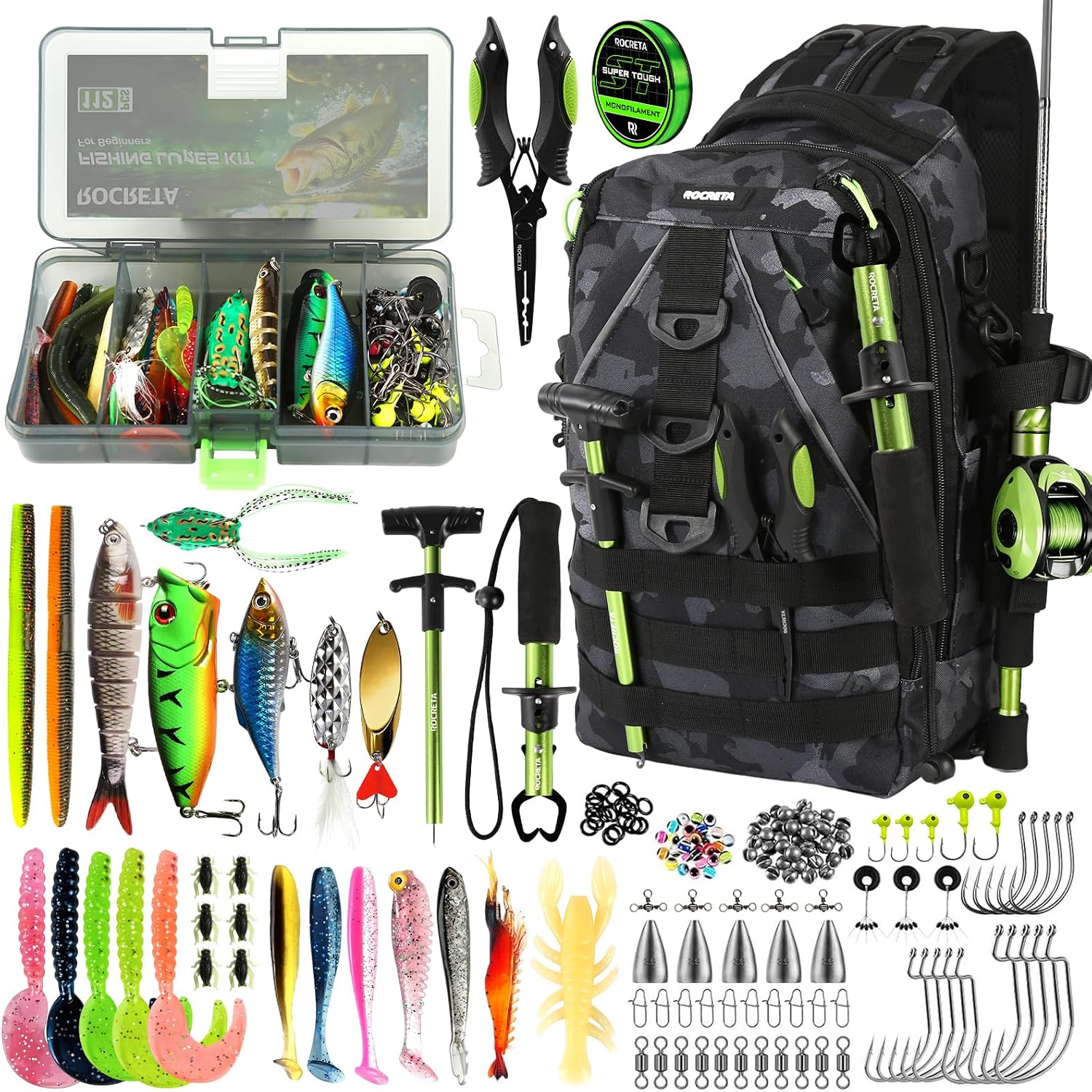 Fishing Backpack with Tackle Boxes,Fishing Lure Kit and Tool