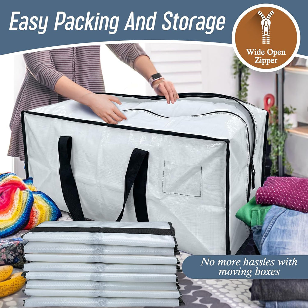 6 Pack Extra Heavy Duty Large Moving Bags with Strong Zipper, White