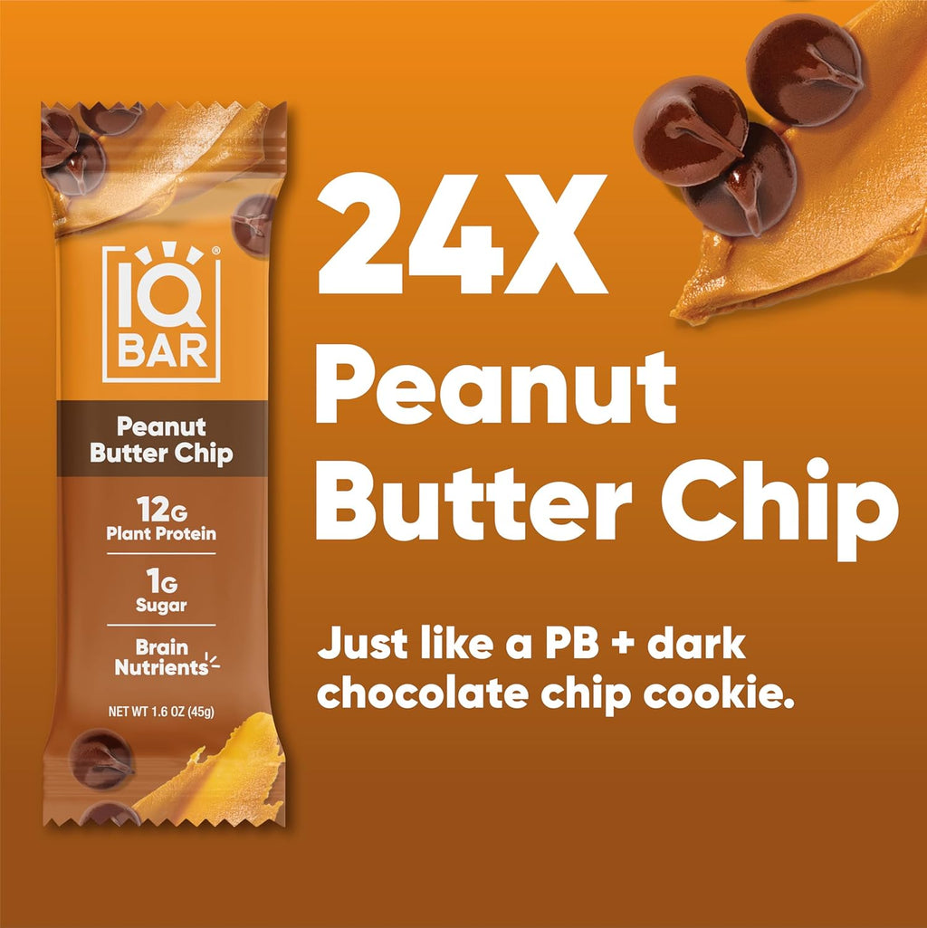 IQBAR Clean Protein Bars, Low Sugar Keto, Peanut Butter Chip 24-Count