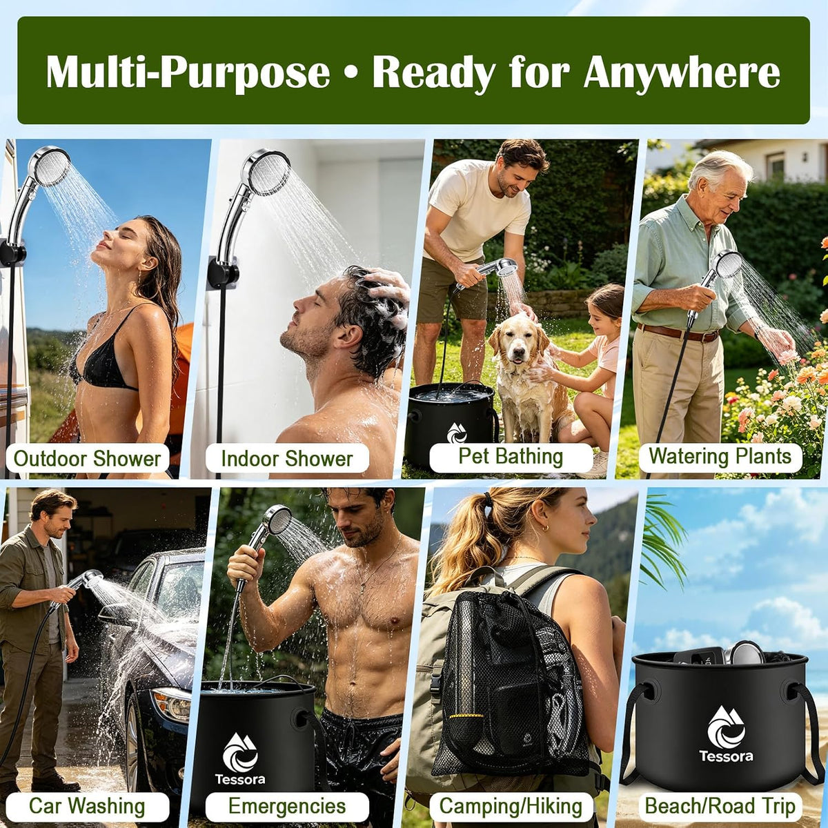 Portable Camping Shower with Head & Heater, Outdoor Shower Kit