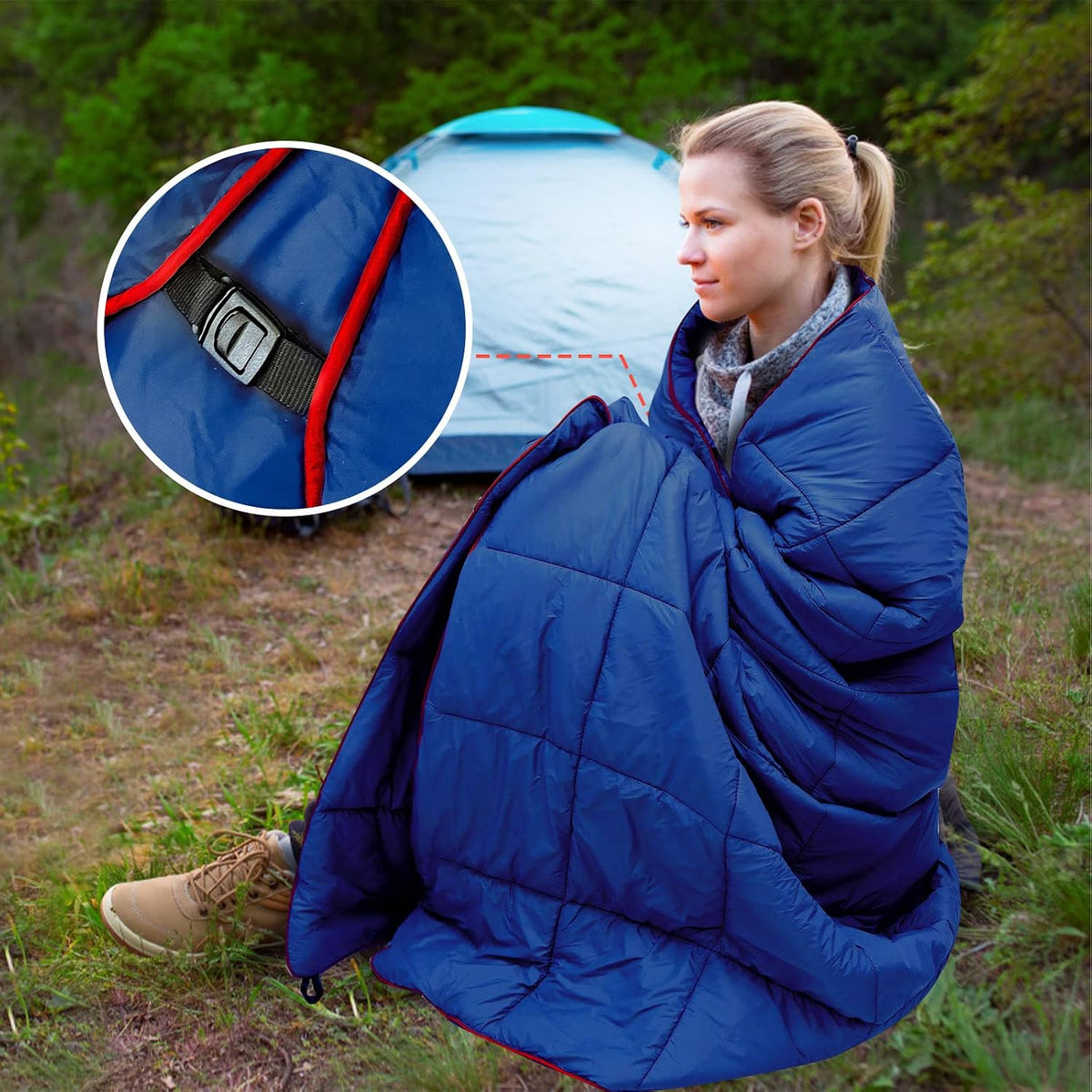 Outdoor Puffy Camping Blanket, Large Outdoor Blanket Waterproof, 55*79''