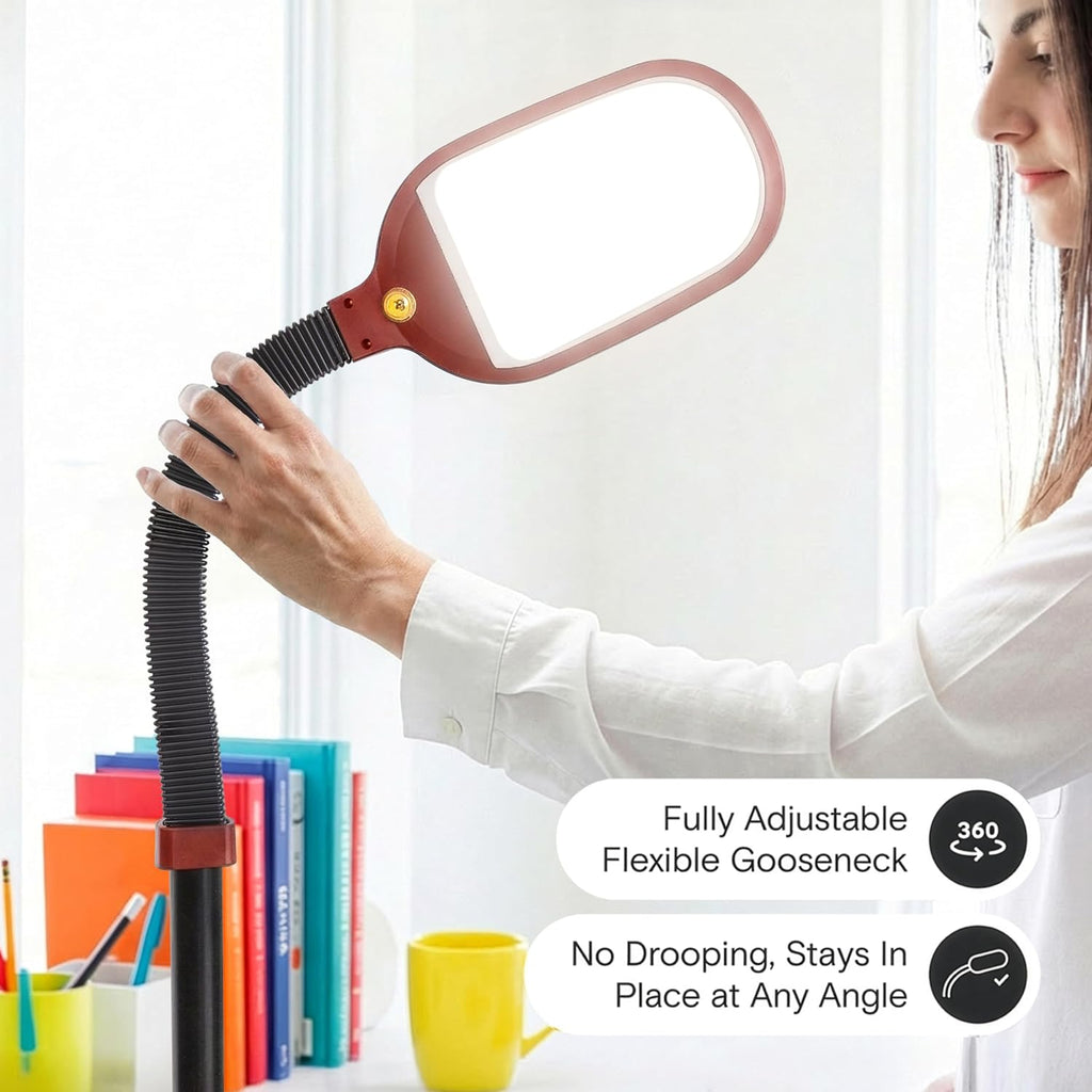 Brightech Litespan - Bright LED Floor Reading Lamp for Over Chair Crafts and Reading, Estheticians' Light for Lash Extensions, Adjustable Standing Lamp for Living Room, Bedroom, Office - Red
