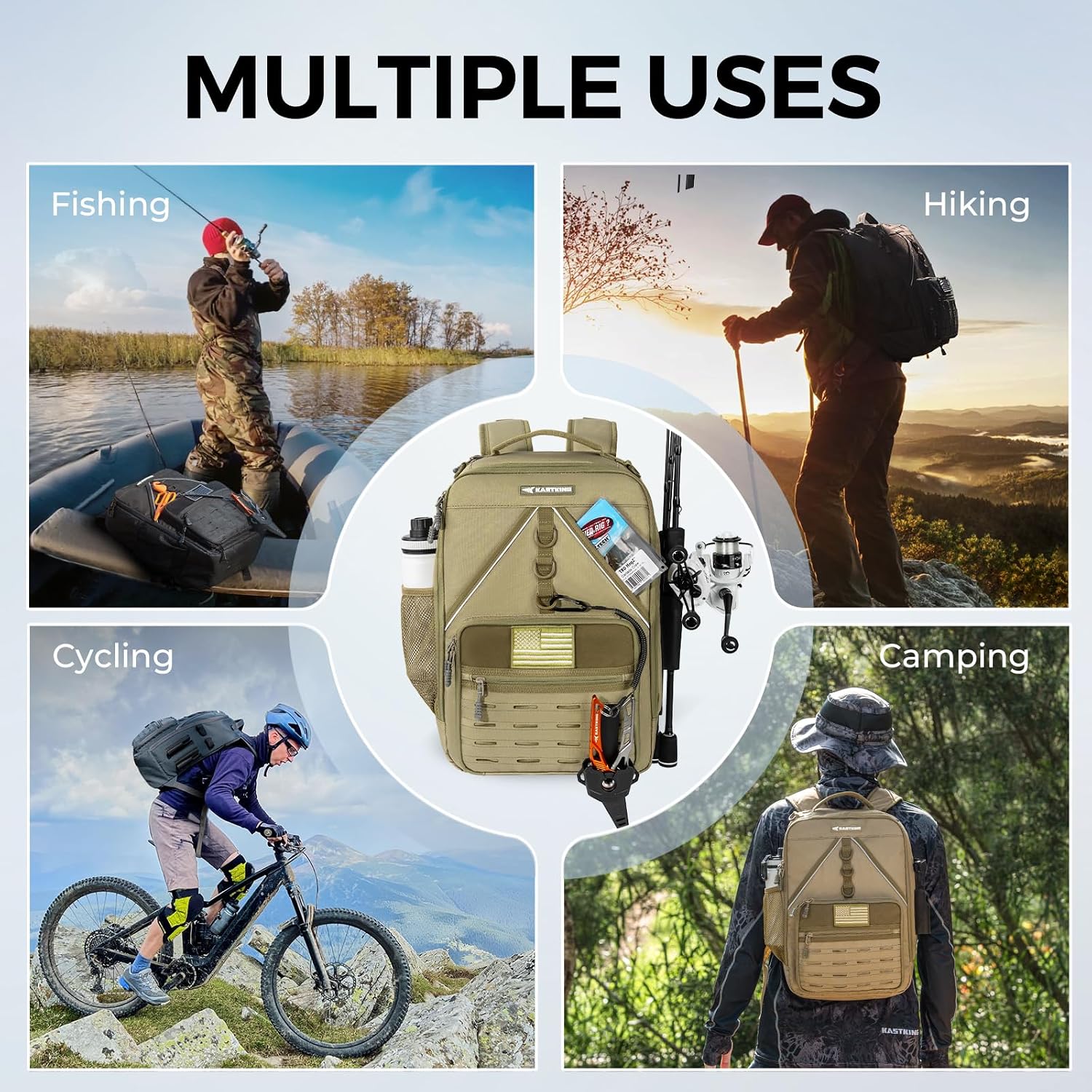 KastKing KastMate Fishing Backpack With 2 Rod Holders, Khaki