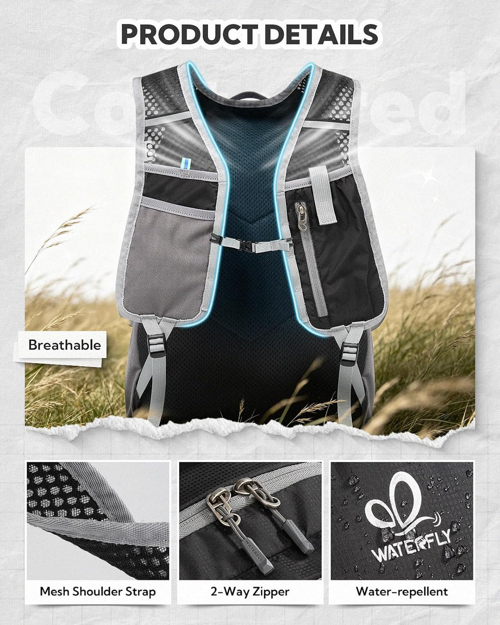 WATERFLY Packable Hiking Backpack, 20L Small Lightweight Foldable Daypack