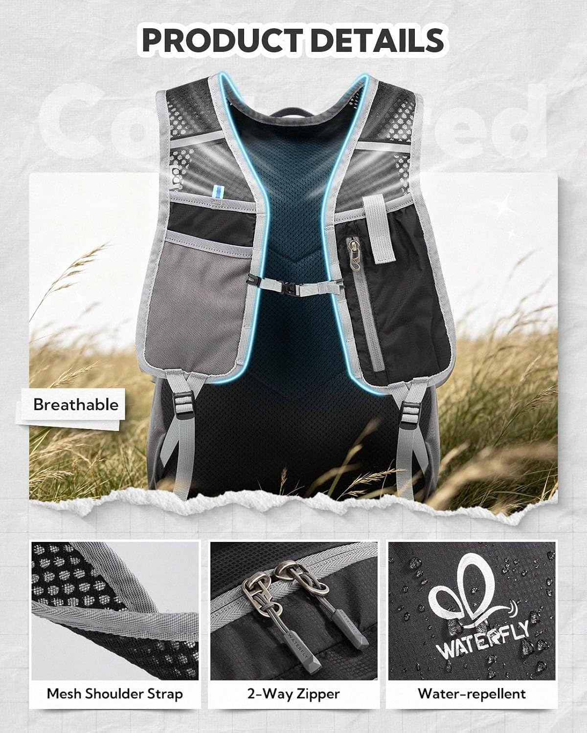 WATERFLY Packable Hiking Backpack, 20L Small Lightweight Foldable Daypack