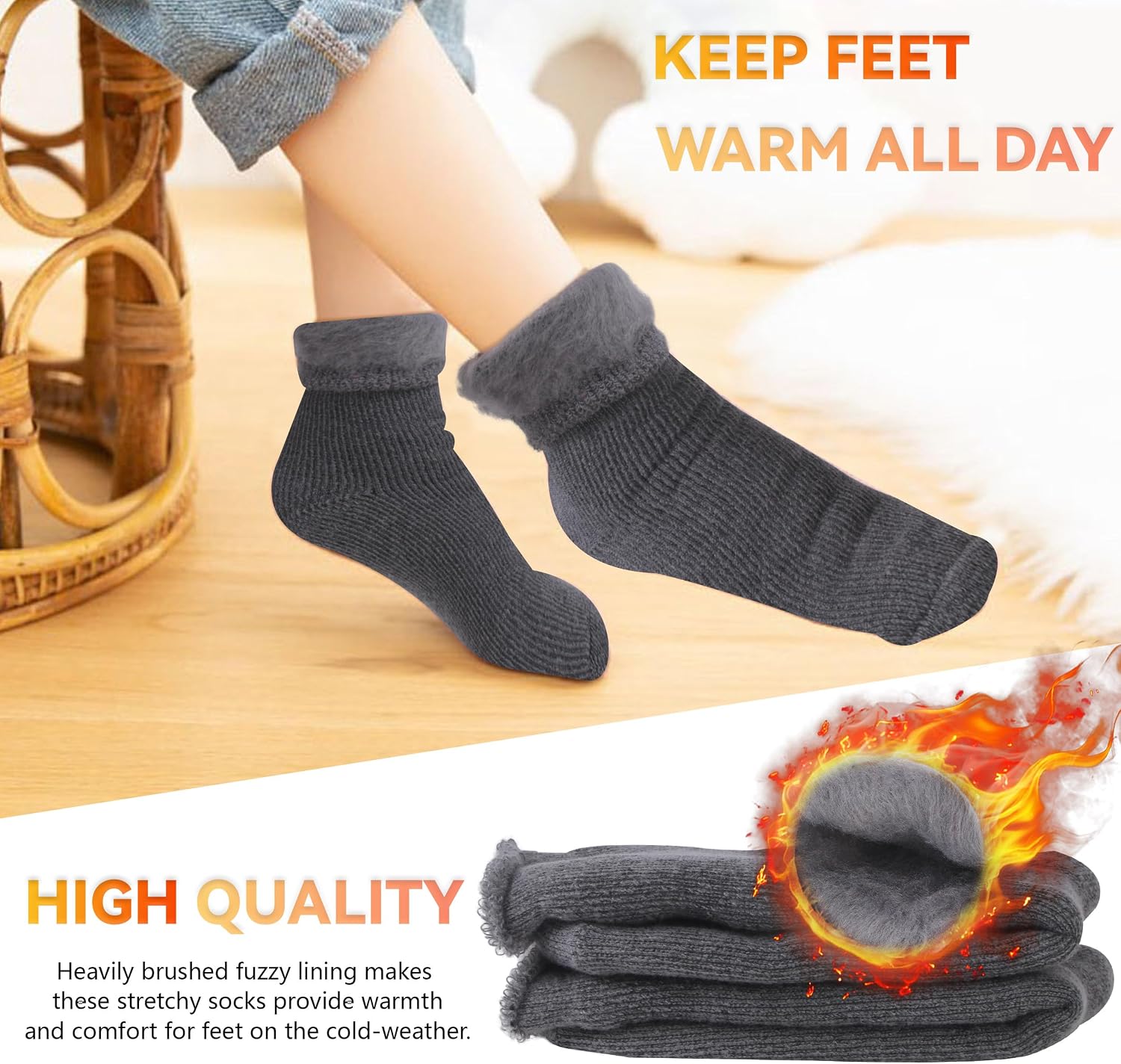 Sunew 4 Pairs Thermal Socks Skiing Snowboarding Hiking Mens Womens 7X Warmer Winter Crew Boot Socks