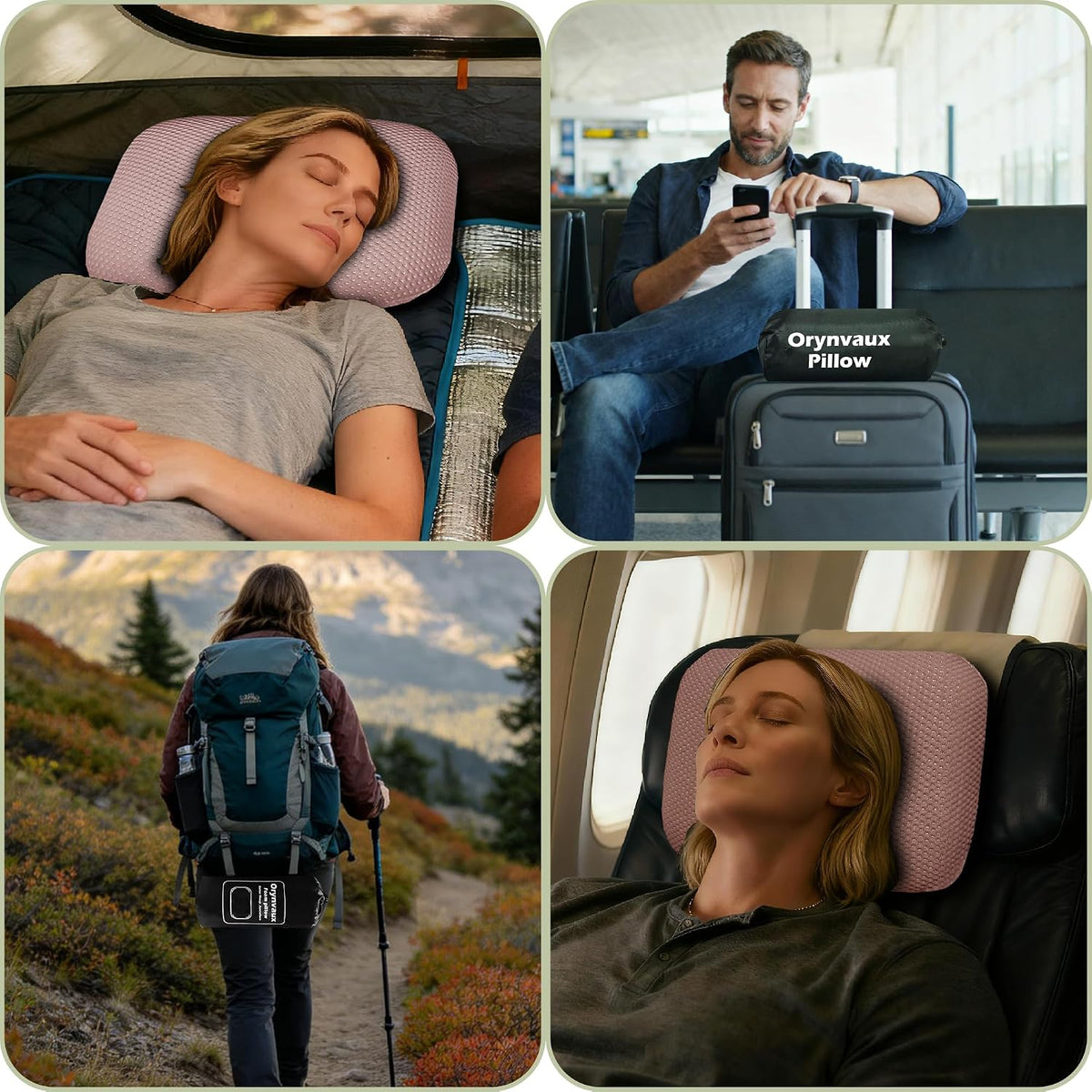 Cooling Travel Pillow, Small Memory Foam Camping Pillow with Adjustable Buckle Strap & Storage Bag, Compact Small Pillow for Airplane, Car Lumbar, Office, Washable Cooling Cover, Sakura Pink