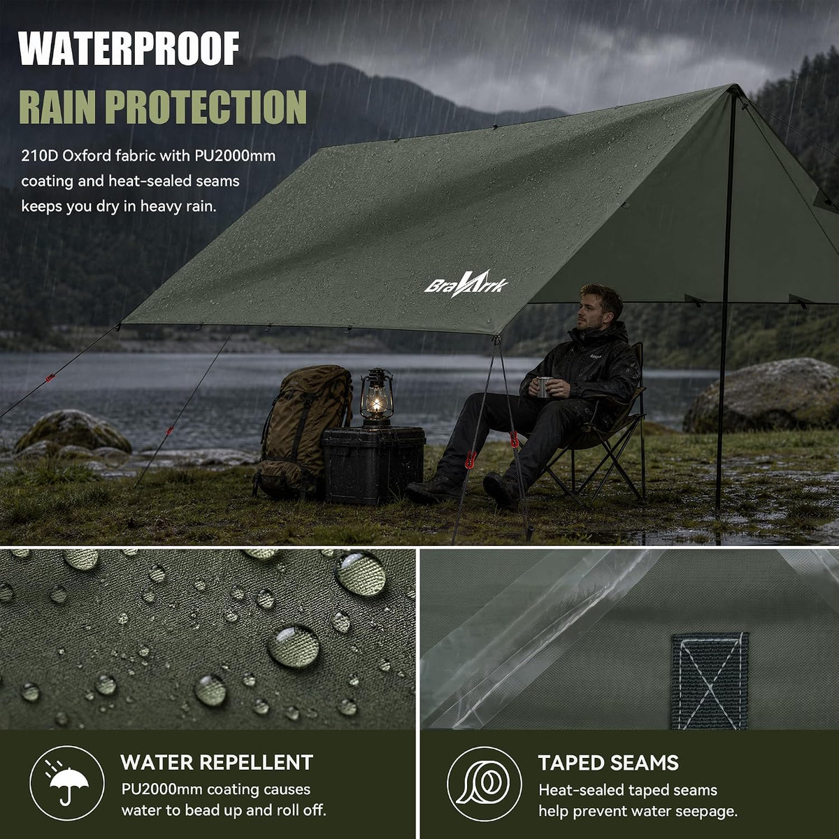 Waterproof Camping Tarp Shelter Awning Hammock Tarp 10x10Ft