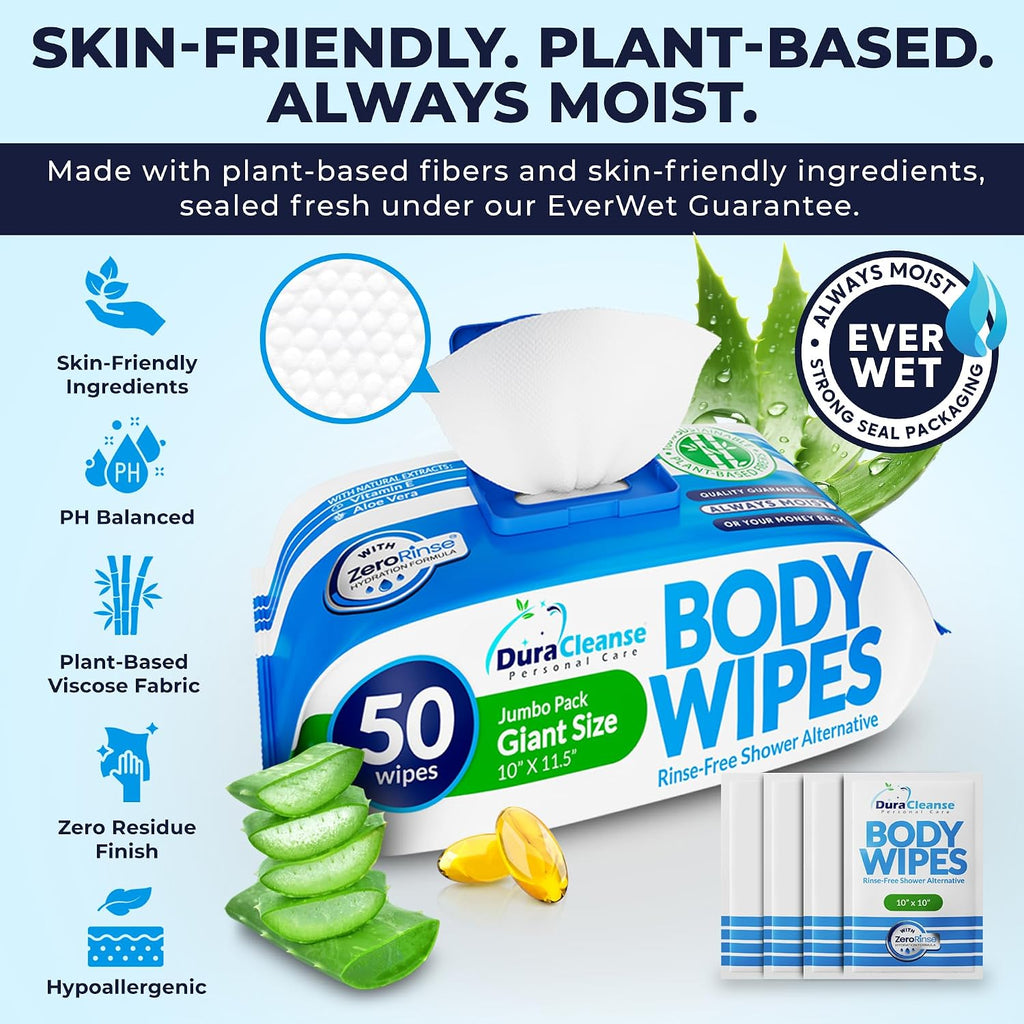Adult Wipes for Elderly No Rinse - Body Cleansing Wipes, XL - 200 Ct (4pk)