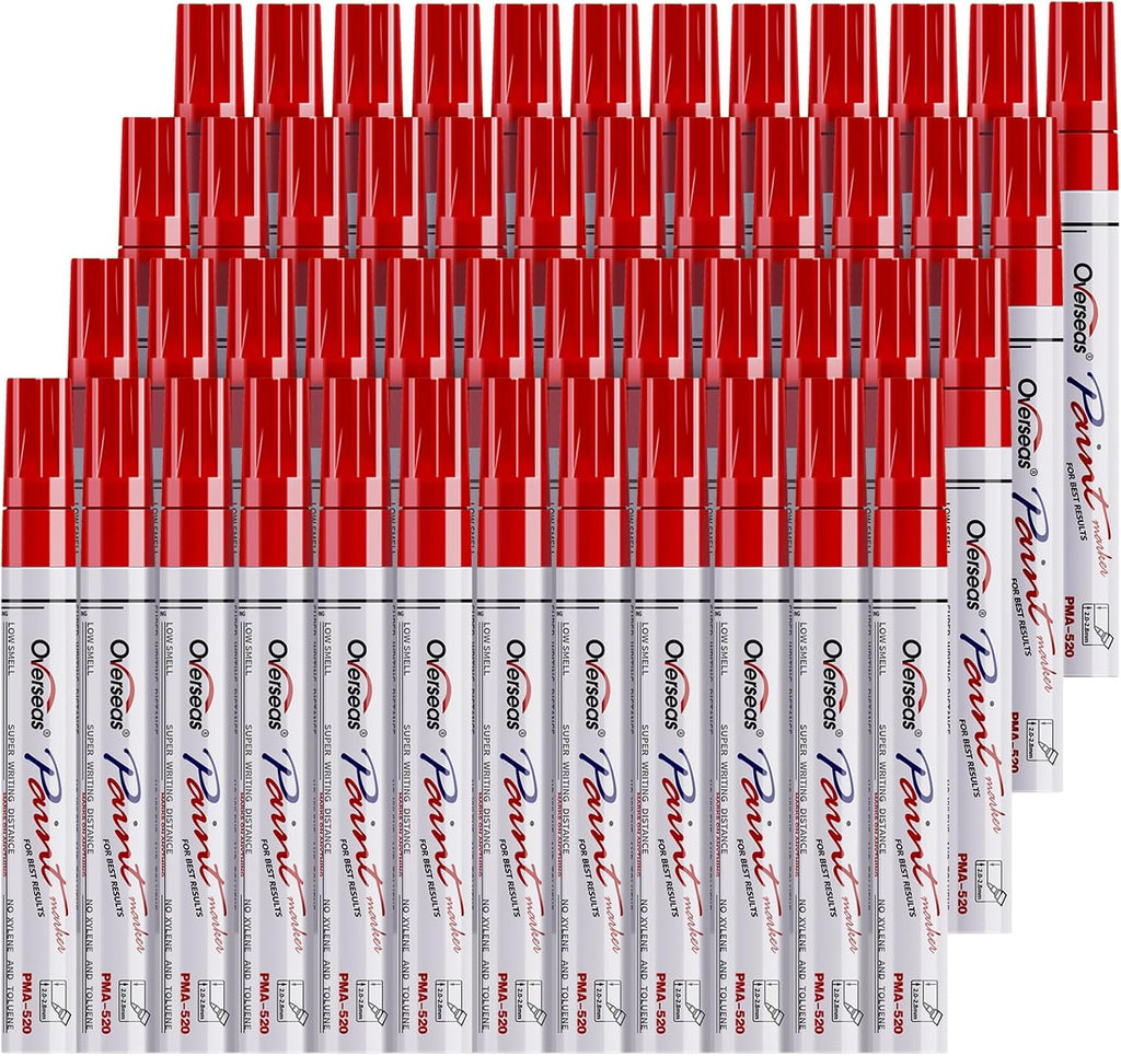Overseas 48 Red Paint Pens Permanent Markers, Oil Based Paint Markers