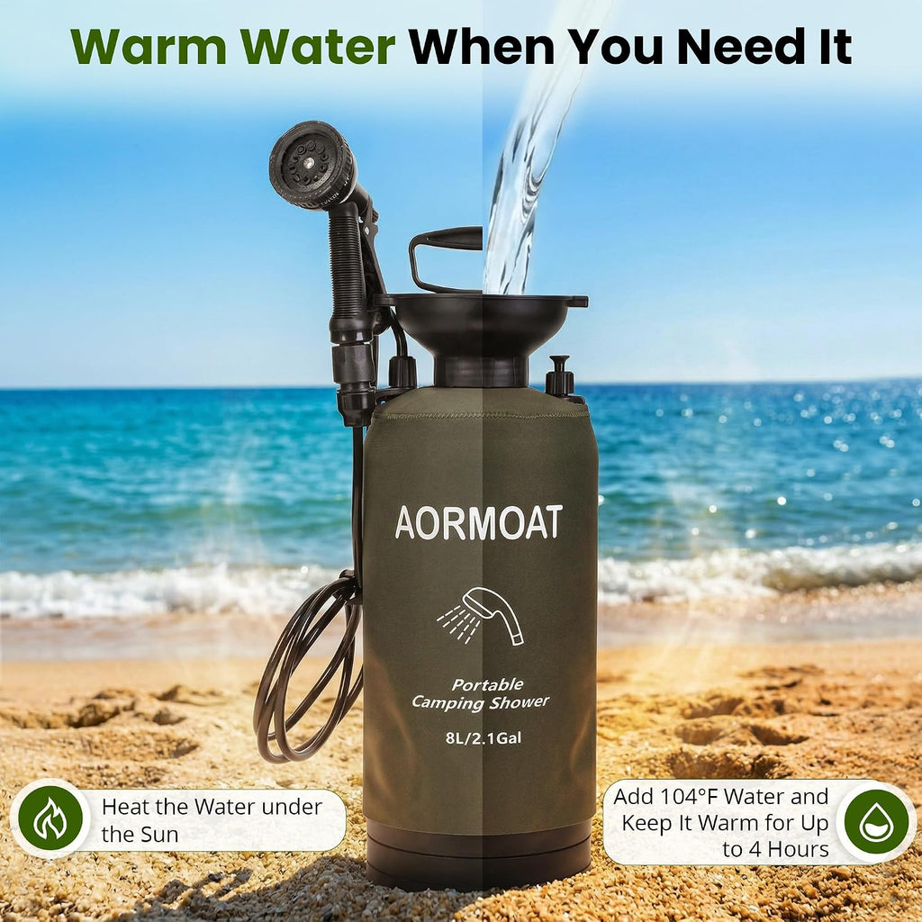 Portable Shower, 2.1 Gal/8L Camp Shower for Beach, RV & Outdoor