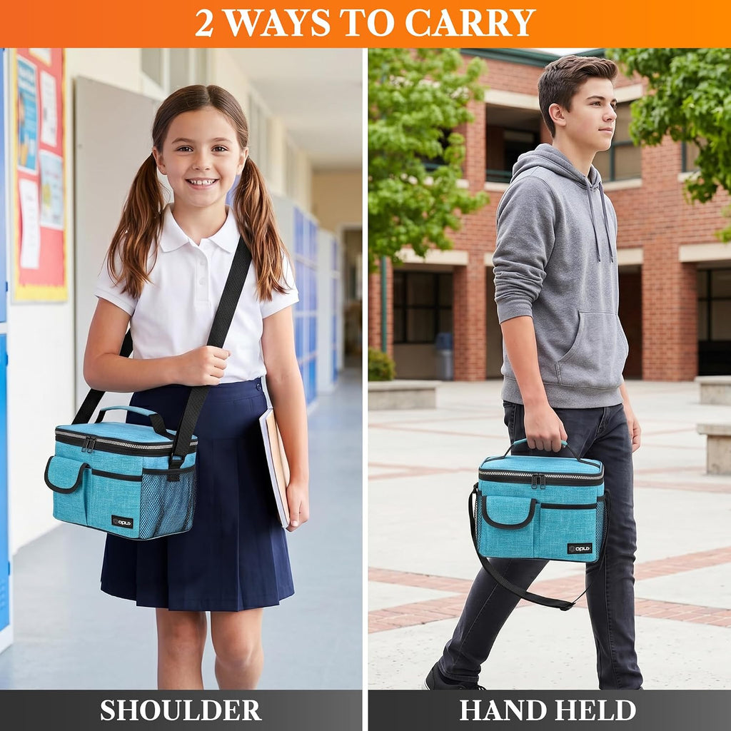 opux Insulated Lunch Box Adult, 14 Can Leakproof Cooler Bag Kid, Sea Blue