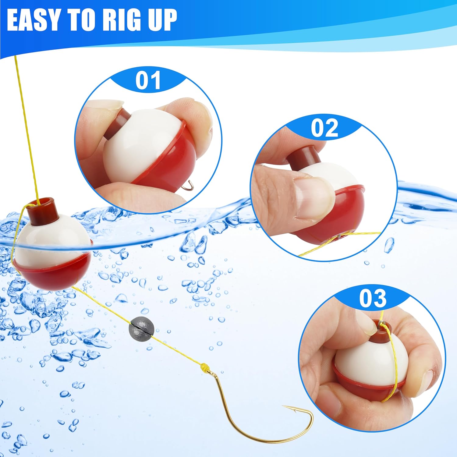 AGOOL Fishing Bobbers Set Snap Hard ABS on Red/White Fishing Floats Bobbers Push Button Round Buoy Floats Tackle Accessories Size: 0.5/0.75/1/1.25/1.5/1.75/2/2.5 Inch