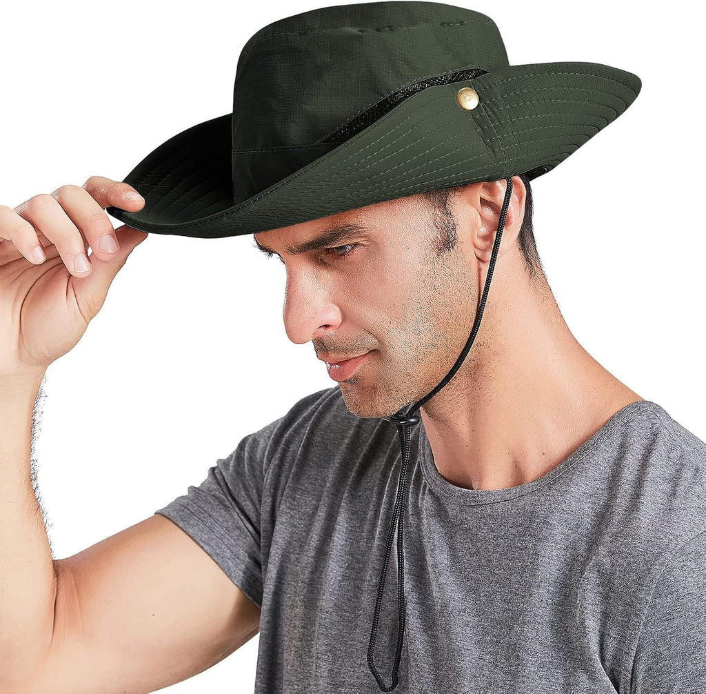 Sun Hats for Men Women UPF 50+ Wide Brim Bucket Hat Waterproof Packable Cowboy Hat for Fishing Beach Safari Gardening Golf